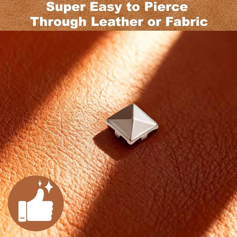 XIAEQOH 1000PCS 10mm 4-Prong Square Spikes, Silver Metal Pyramid Studs for Crafts, Punk Style Rivets for Leather Jacket, Clothing, Bag, Dog Collar, Durable & Easy to Install - Image 5